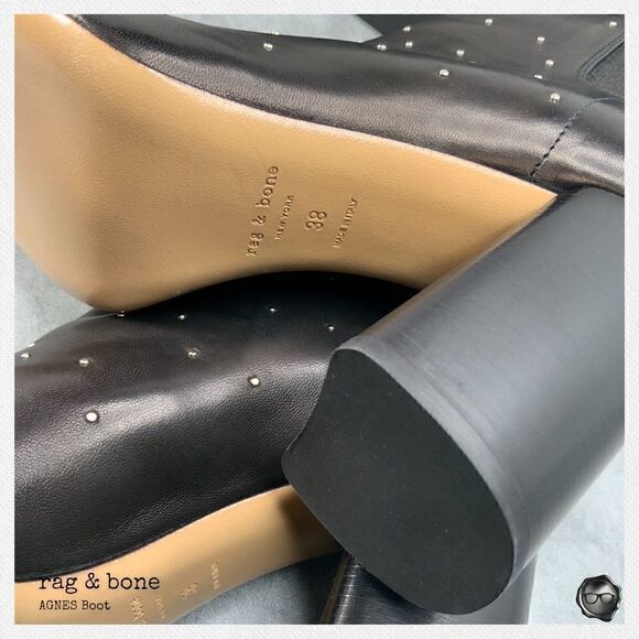 RAG & BONE AGNES STUDDED BLACK LEATHER BOOTS WOMEN’S HIGH HEEL CHELSEA BOOTIES - Picture 7 of 15